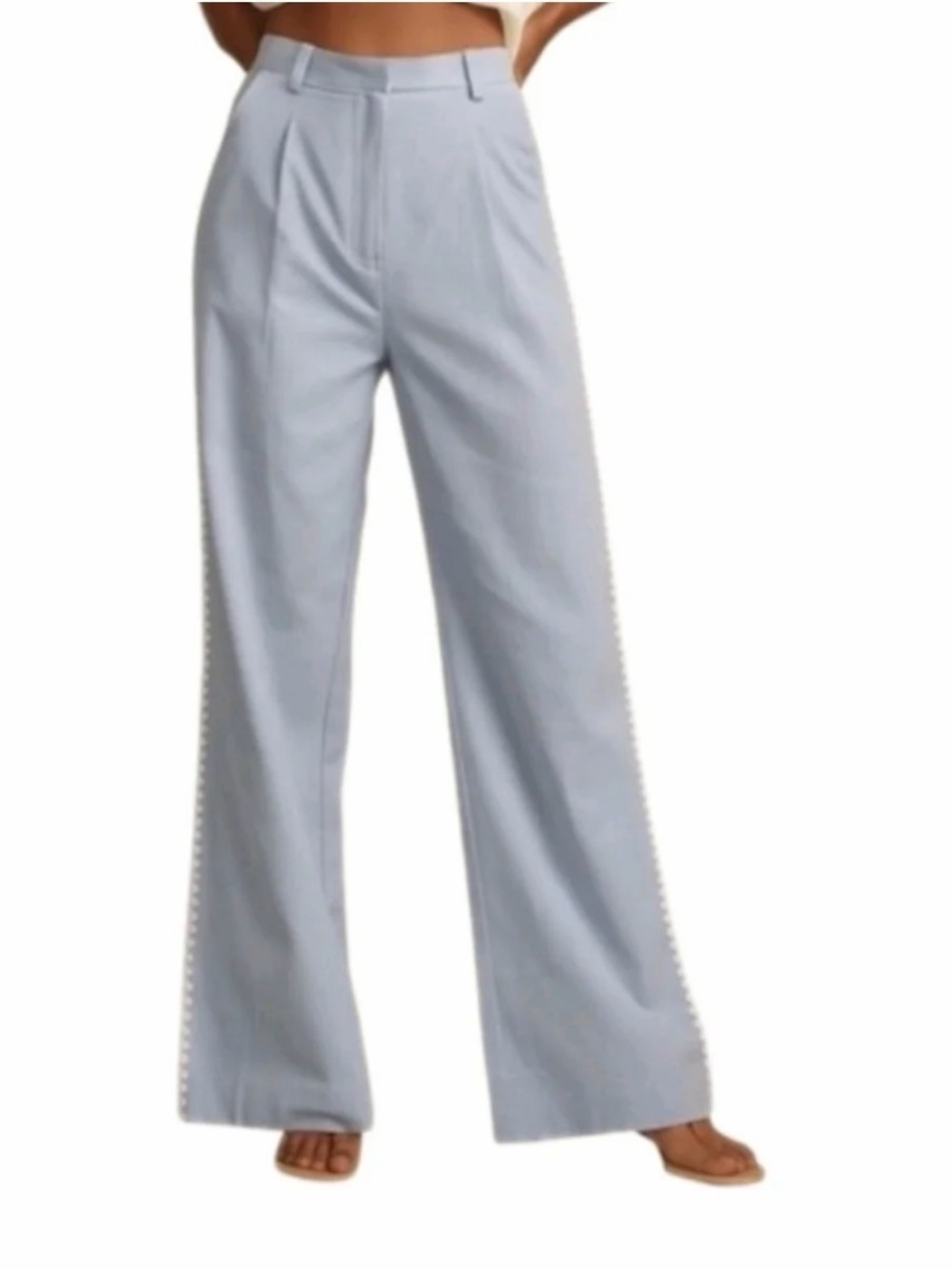 MON RENN (Anthology) High-Rise Embroidered Pants in Light Blue Size Medium